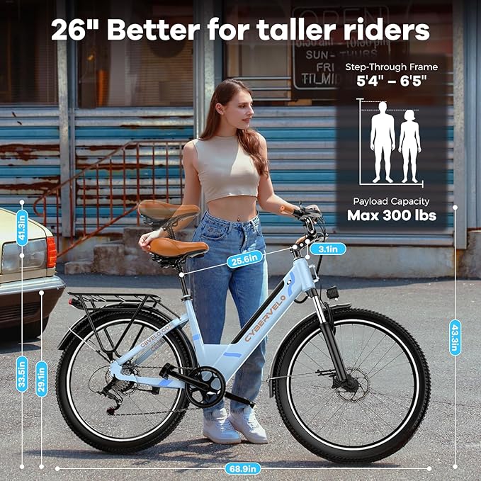DriftGod 26" Electric Bike for Adults – Powerful 1000W Motor, 48V Removable Battery, 7-Speed, Front Suspension & LCD Display – Commuter and Mountain EBike for Women