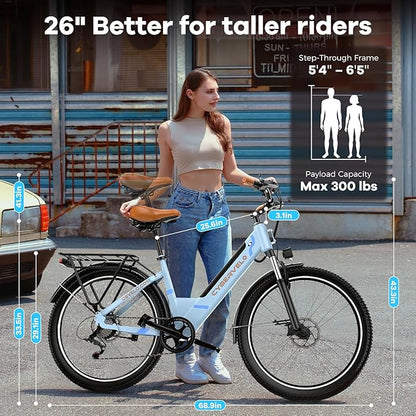DriftGod 26" Electric Bike for Adults – Powerful 1000W Motor, 48V Removable Battery, 7-Speed, Front Suspension & LCD Display – Commuter and Mountain EBike for Women