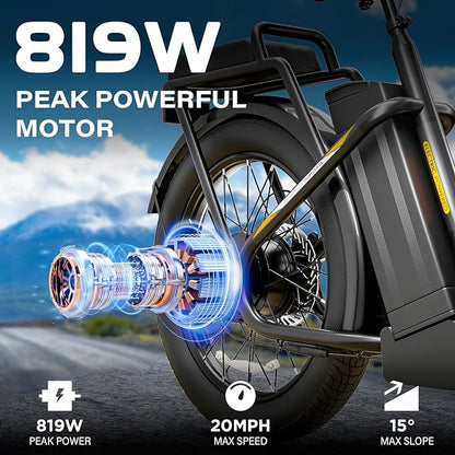 Caroma Electric Scooter with Seat, 48V Removable Battery E-Bike, Up to 30Miles&20MPH, 500/800/1200W Motor, 20" Fat Tire Adult Electric Bicycles for Commuting with Basket