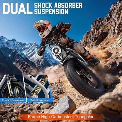 TST Electric Bike for Adults 1500W Peak 20" Fat Tire All-Terrain E-Bike 60/110 Miles 28MPH Electric Dirt Bike for Road Sand Mountain Snow - 48V 15/25AH Battery Powered Electric Motorcycle
