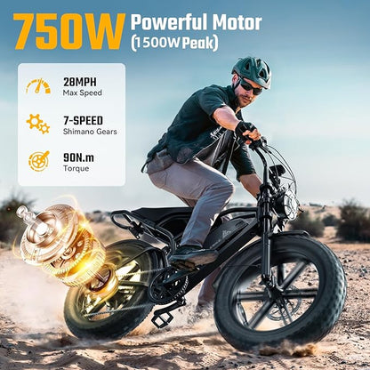 TST Electric Bike for Adults, 1500W Peak Brushless Motor 28 MPH 60 Miles/110 Miles Fat Tire E Bike with 48V 15Ah/ 25Ah Removable Battery 20" Electric Dirt Bike Hydraulic Suspension and 7-Speed