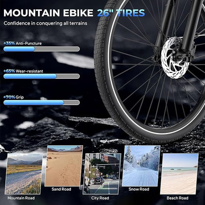 V80 Electric Bike, 1000W Motor 28MPH Ebike, 48V 13Ah Removeable Battery, 26'' City Cruiser Adult Electric Bicycles up to 70 Miles