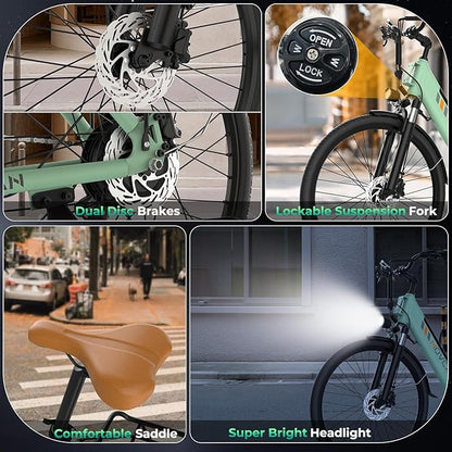 V80 Electric Bike, 1000W Motor 28MPH Ebike, 48V 13Ah Removeable Battery, 26'' City Cruiser Adult Electric Bicycles up to 70 Miles