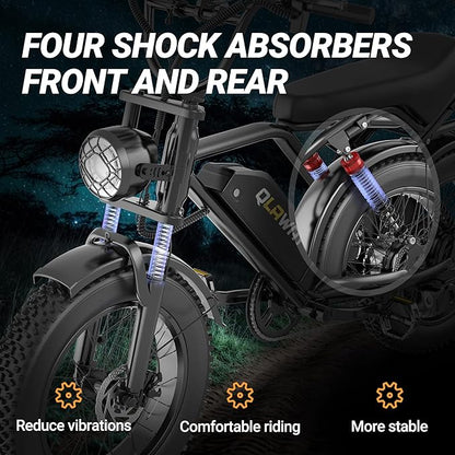500W/750W Fat Tire Electric Dirt Bike for Adults, 48V 13.5AH/18AH Removable Battery 16"/20" Electric Motorcycle Ebikes with 31MPH Top Speed, 40-70 Miles Range, Full Suspension