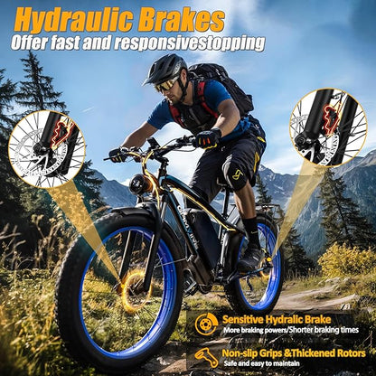 Ebike for Adults Electric, 52V 19.2Ah/32Ah, Peak 2000W/2500W E-Bike, 36/40MPH, 70 Miles/100Miles Long Range, Hydraulic Disc Brake, Off Road Snow Mountain E-Bike, 24"/26" Fat Tire Fast Electric Bicycle