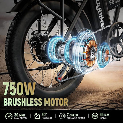 Foldable Electric Bike for Adults, 30+MPH, 48V 20Ah Removable Lithium Battery up to 80Miles, 20" Fat Tire 1000W Peak Motor Dirt Ebike Adult Electric Bicycle for Commute Beach Mountain E Bike