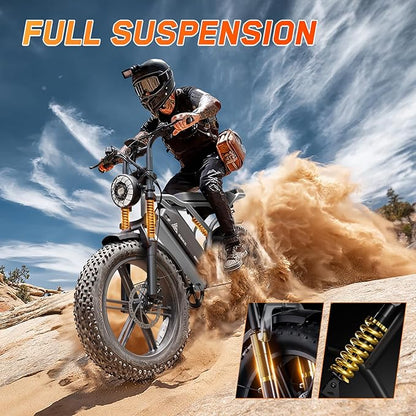 TST Electric Bike for Adults, 1500W Peak Brushless Motor 28 MPH 60 Miles/110 Miles Fat Tire E Bike with 48V 15Ah/ 25Ah Removable Battery 20" Electric Dirt Bike Hydraulic Suspension and 7-Speed
