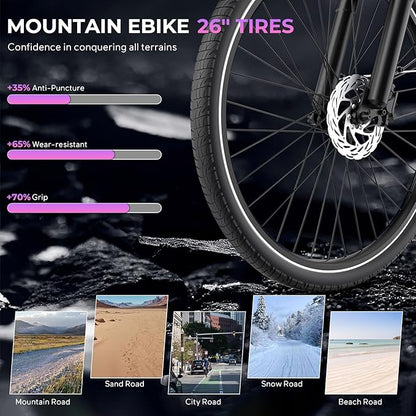 V80 Electric Bike, 1000W Motor 28MPH Ebike, 48V 13Ah Removeable Battery, 26'' City Cruiser Adult Electric Bicycles up to 70 Miles