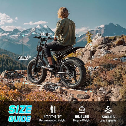 TST Electric Bike for Adults, 1500W Peak Brushless Motor 28 MPH 60 Miles/110 Miles Fat Tire E Bike with 48V 15Ah/ 25Ah Removable Battery 20" Electric Dirt Bike Hydraulic Suspension and 7-Speed