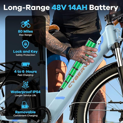 DriftGod 26" Electric Bike for Adults – Powerful 1000W Motor, 48V Removable Battery, 7-Speed, Front Suspension & LCD Display – Commuter and Mountain EBike for Women