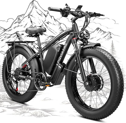 6000W Peak AWD-Ebike-Dual-Motor-Electric-Bike for Adults-Men, 52V 1768Wh Dual-Motor-Ebike 42-46MPH-Hunting-Ebike Long Range Dirtbike, 24"*4.0" Fat-Tire-Electric-Bicycle Mountain Bike Off-Road Snow