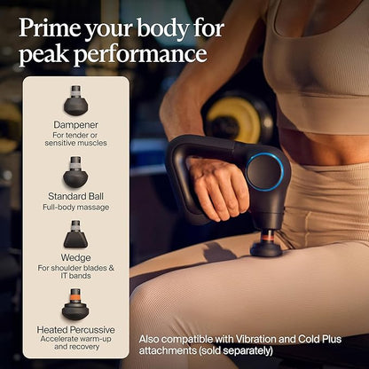 TheraGun Therabody Prime Plus Heated, Powerful Massage Gun for Enhanced Warm-Up & Workout Recovery - Quiet Deep Tissue Massager for Body and Back Pain Relief - Leg & Back Massager with Heat