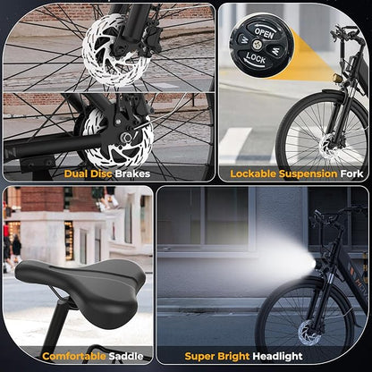 V80 Electric Bike, 1000W Motor 28MPH Ebike, 48V 13Ah Removeable Battery, 26'' City Cruiser Adult Electric Bicycles up to 70 Miles