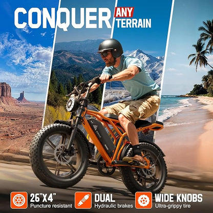 TST Electric Bike for Adults 1500W Peak 20" Fat Tire All-Terrain E-Bike 60/110 Miles 28MPH Electric Dirt Bike for Road Sand Mountain Snow - 48V 15/25AH Battery Powered Electric Motorcycle