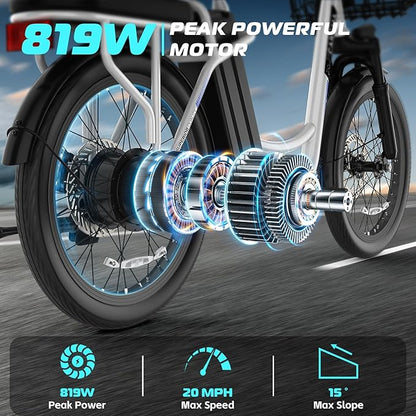 Caroma Electric Scooter with Seat, 48V Removable Battery E-Bike, Up to 30Miles&20MPH, 500/800/1200W Motor, 20" Fat Tire Adult Electric Bicycles for Commuting with Basket
