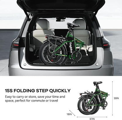Foldable Electric Bike for Adults, 30+MPH, 48V 20Ah Removable Battery up to 80Miles, 20" Fat Tire Peak 1000W Motor Dirt Ebike Adult Electric Bicycle for City Commute Beach Mountain Adventurous E Bike