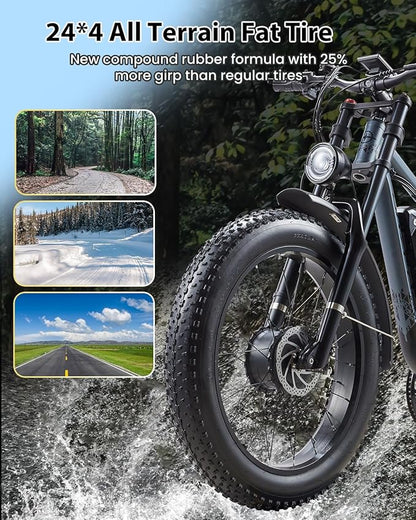 Peak 3000W Dual Motor Ebike for Adults, 48V 25AH Long Range Electric Mountain Bike, 30-34MPH Step-Thru Unlocked Electric Bike