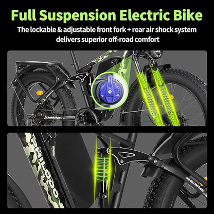 PHILODO Forester Electric Bike, 60V 26Ah Bike Battery for Long Range with 5000W Dual Motor Ebike for Adults, 26x4 Electric Bike Fat Tires for All Terrain Electric Mountain Bike