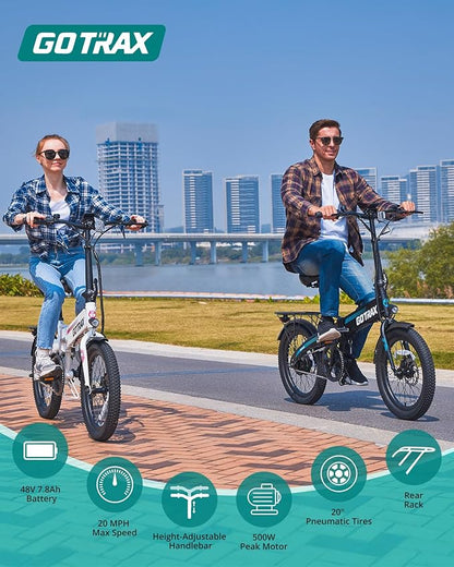 Gotrax 20" Folding Electric Bike with 40Miles (Pedal-assist1) by 48V Battery, 20Mph Power by Peak 500W, Adult Electric Bicycle with 5 Pedal-Assist Levels& LCD Display, Suitable for Commuting