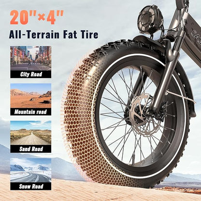 Folding Electric Bike for Adults, 20'' 1500W Peak Fat Tire Ebike, Up to 70 Miles 30+MPH Electric Mountain Bike with 52V 20AH Removable Battery, Dual Suspension, 7-Speed,UL Certified