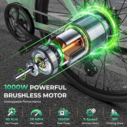 V80 Electric Bike, 1000W Motor 28MPH Ebike, 48V 13Ah Removeable Battery, 26'' City Cruiser Adult Electric Bicycles up to 70 Miles