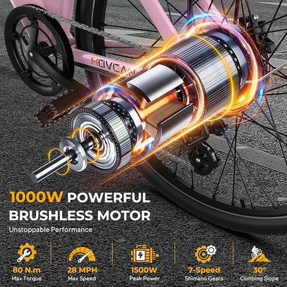 V80 Electric Bike, 1000W Motor 28MPH Ebike, 48V 13Ah Removeable Battery, 26'' City Cruiser Adult Electric Bicycles up to 70 Miles