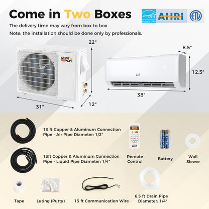 Airtural Series 18000 BTU 21 SEER2 Ductless Mini Split Air Conditioner and Heater 208-230V Energy Star Certified