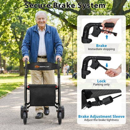 Foldable Rollator Rolling Walker with Seat for Seniors-Black