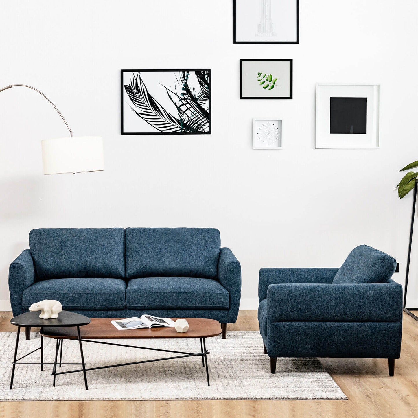 2 Pieces Upholstered Sofa Set with Removable Cushion Covers