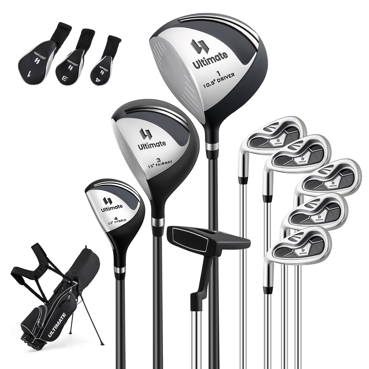 Mens LeftHanded Complete Golf Clubs and Bag Set Portable Lightweight Golf Stand Bag