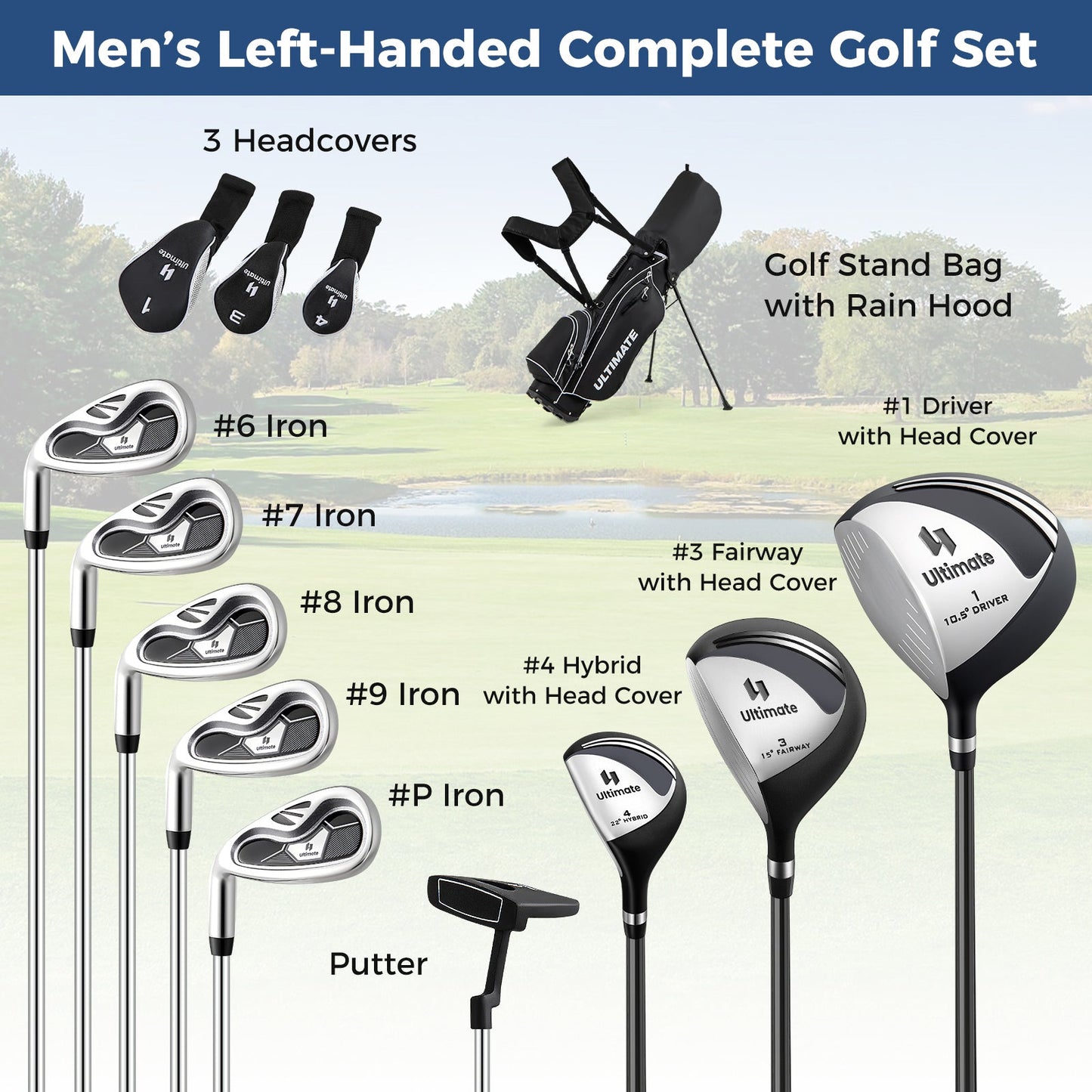 Mens LeftHanded Complete Golf Clubs and Bag Set Portable Lightweight Golf Stand Bag