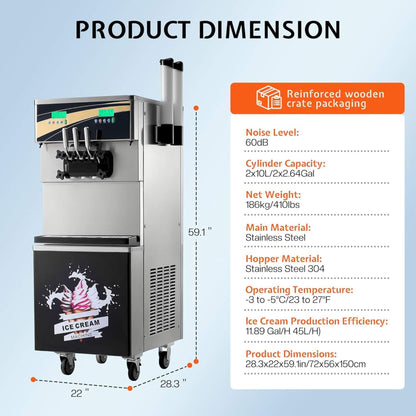 Heavy-Duty 45L/H 3-Flavor Dual Compressor Commercial Soft Serve Ice Cream Machine (SAK43195)