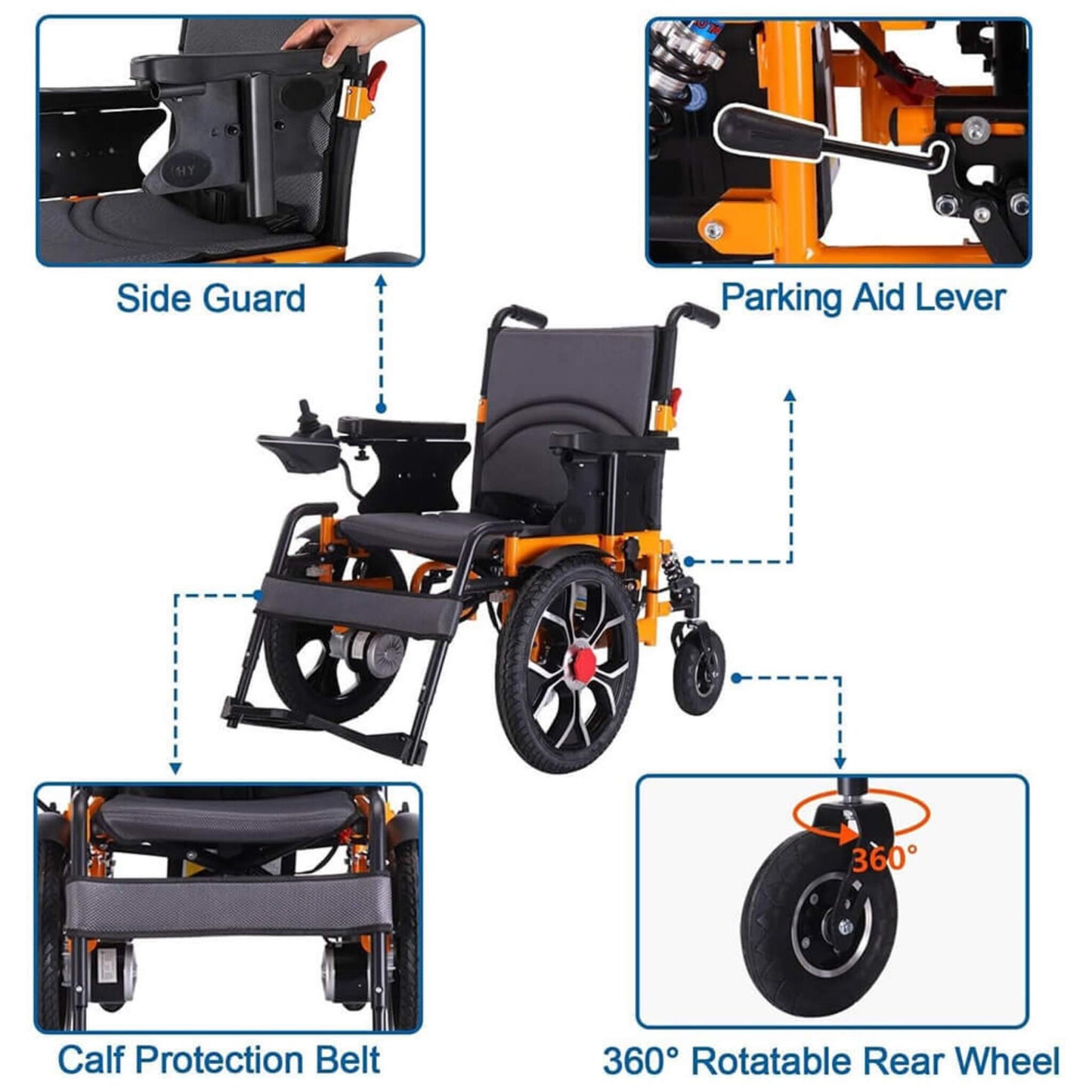 Motivo Heavy-Duty Ultralight All-Terrain Electric Airplane-Approved Foldable Wheelchair, 300LBS (SAK63147)