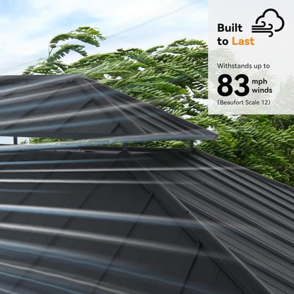 Alora Luxury Double Roof Hardtop Aluminum Gazebo With Decor Hooks, Mosquito Nettings, And LED Lights (SAK91824)