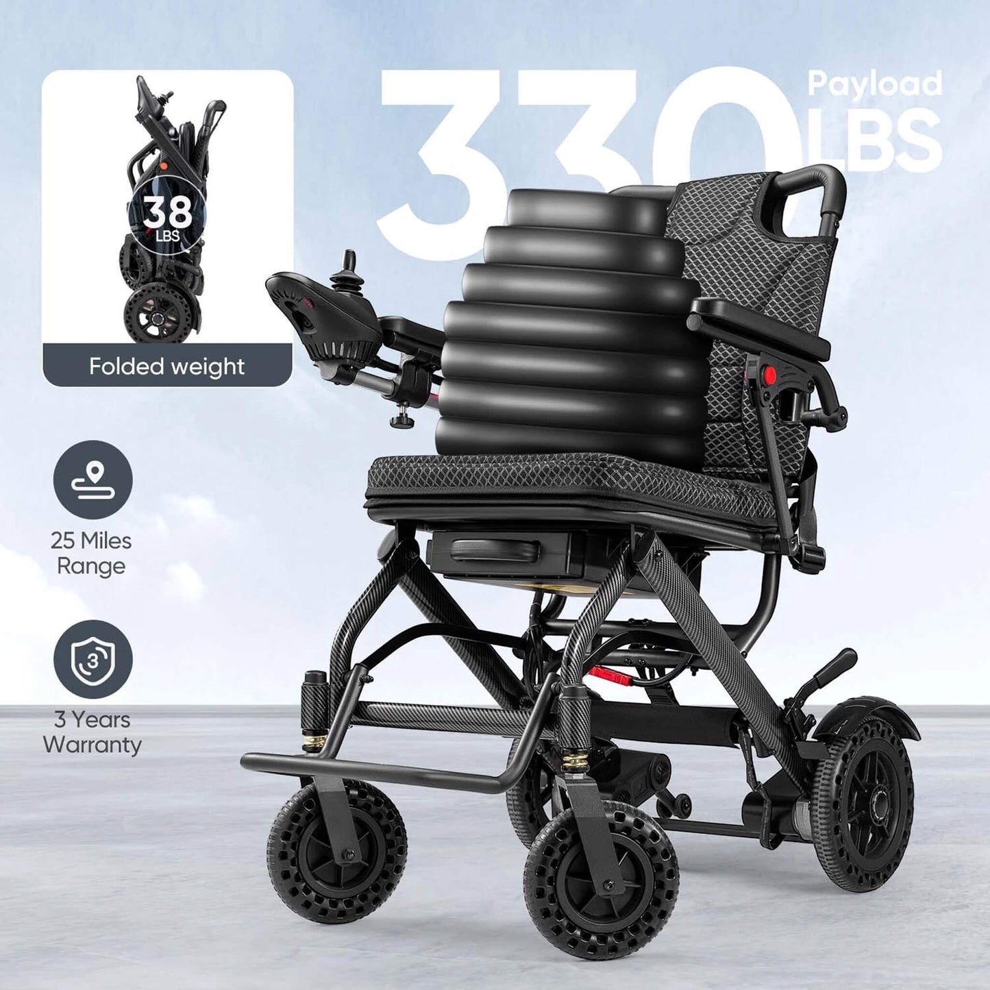 Pride Premium Lightweight Foldable All-Terrain Electric Wheelchair, 300LBS [FDA & Airline Approved] (SAK18673)