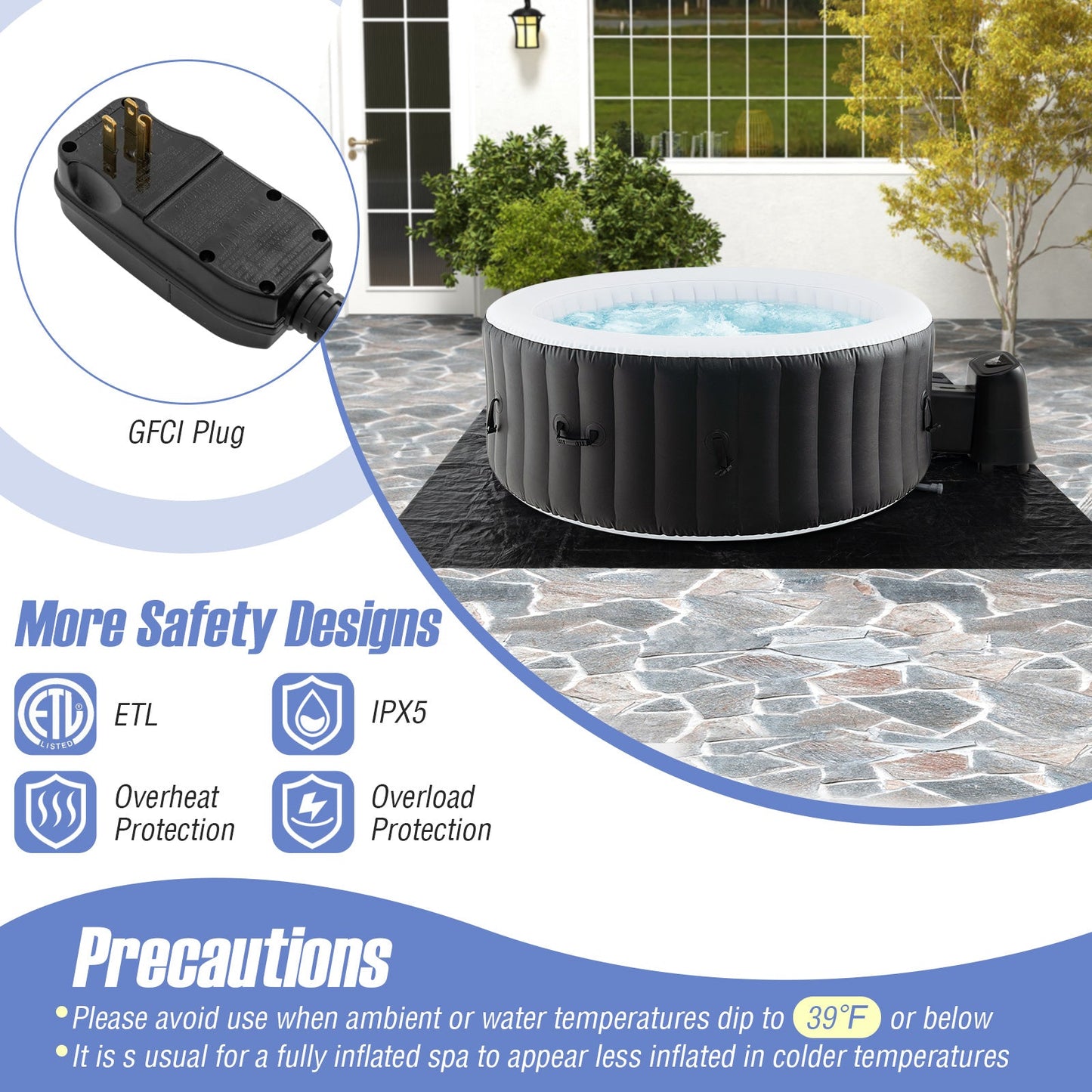 70/80 Inches Round SPA Pool Hottub with 110/130 Air Jets Electric Heater Pump-L