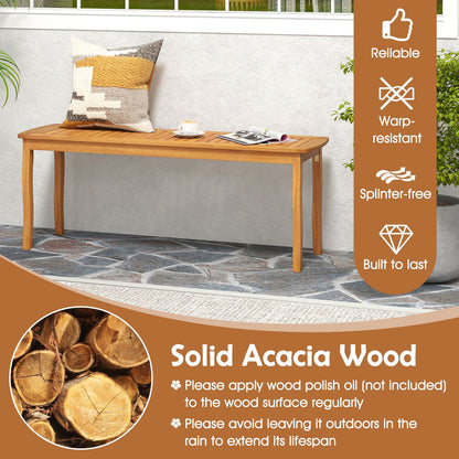 Acacia Wood Outdoor Table and Bench Chairs Set with 1.97 Inch Umbrella Hole