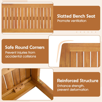 Acacia Wood Outdoor Table and Bench Chairs Set with 1.97 Inch Umbrella Hole
