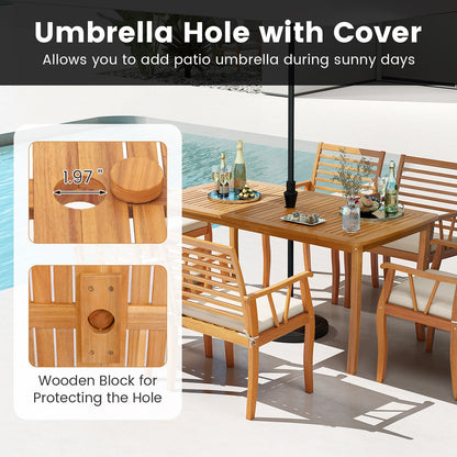 Acacia Wood Outdoor Table and Bench Chairs Set with 1.97 Inch Umbrella Hole