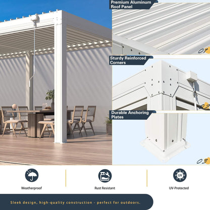 Alora White Louvered Aluminum Pergola With Adjustable Roof And Pull-Down Screens (SAK46817)