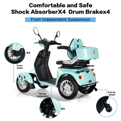 Zvg Heavy-Duty 800W 60V20AH Four Wheel All-Terrain Travel Mobility Scooter For Adults And Seniors, 500LBS (SAK97156)